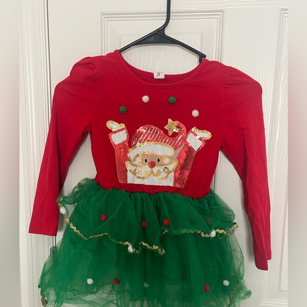 Sunny Fashion girl kids Christmas Santa dress size 5 red and green